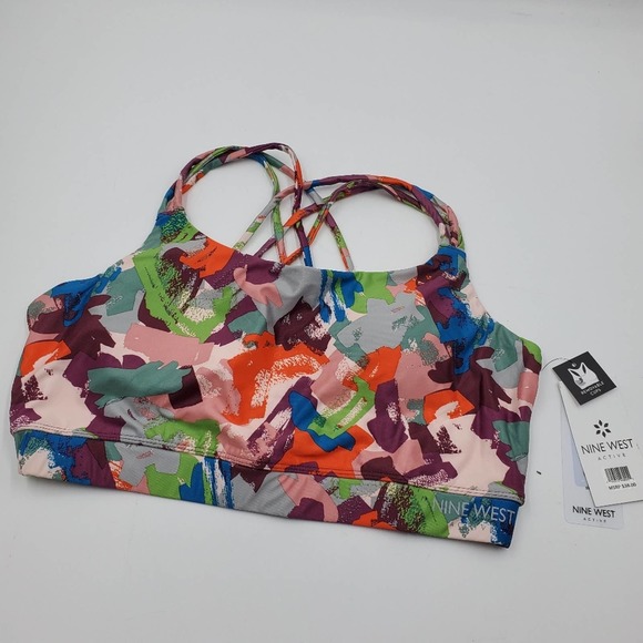 Nine West Other - Nine West Strappy Back Sports Bra in Multi Splatter Size L